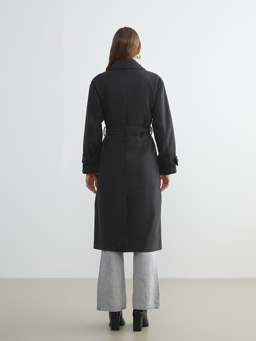 Antrasit Kruvaze Yaka Kadın Kaşe Kaban-4