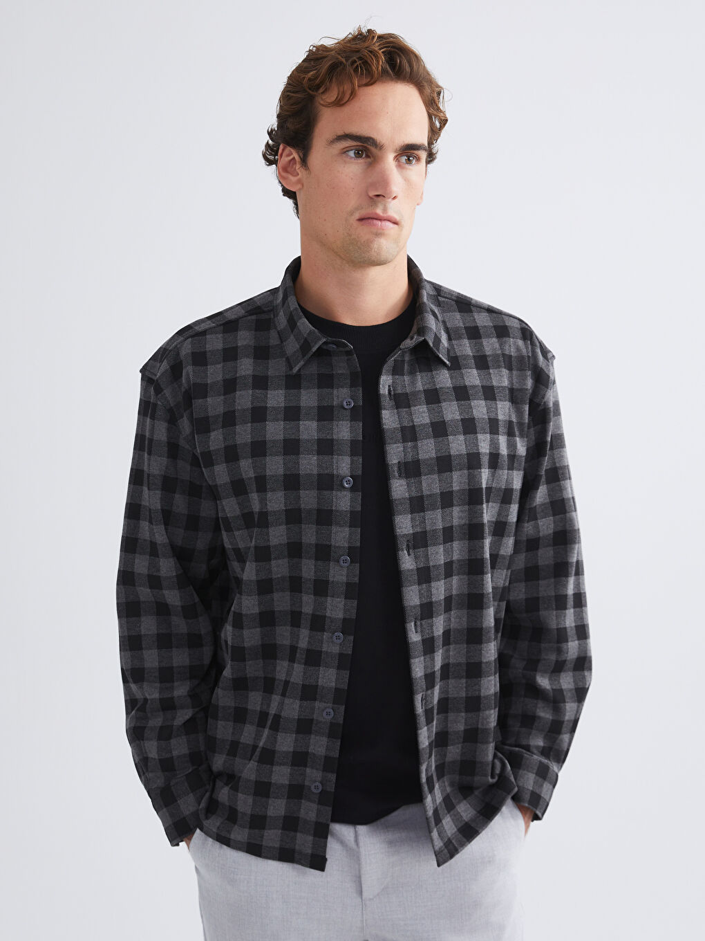 Regular Fit Long Sleeve Plaid Men's Shirt
