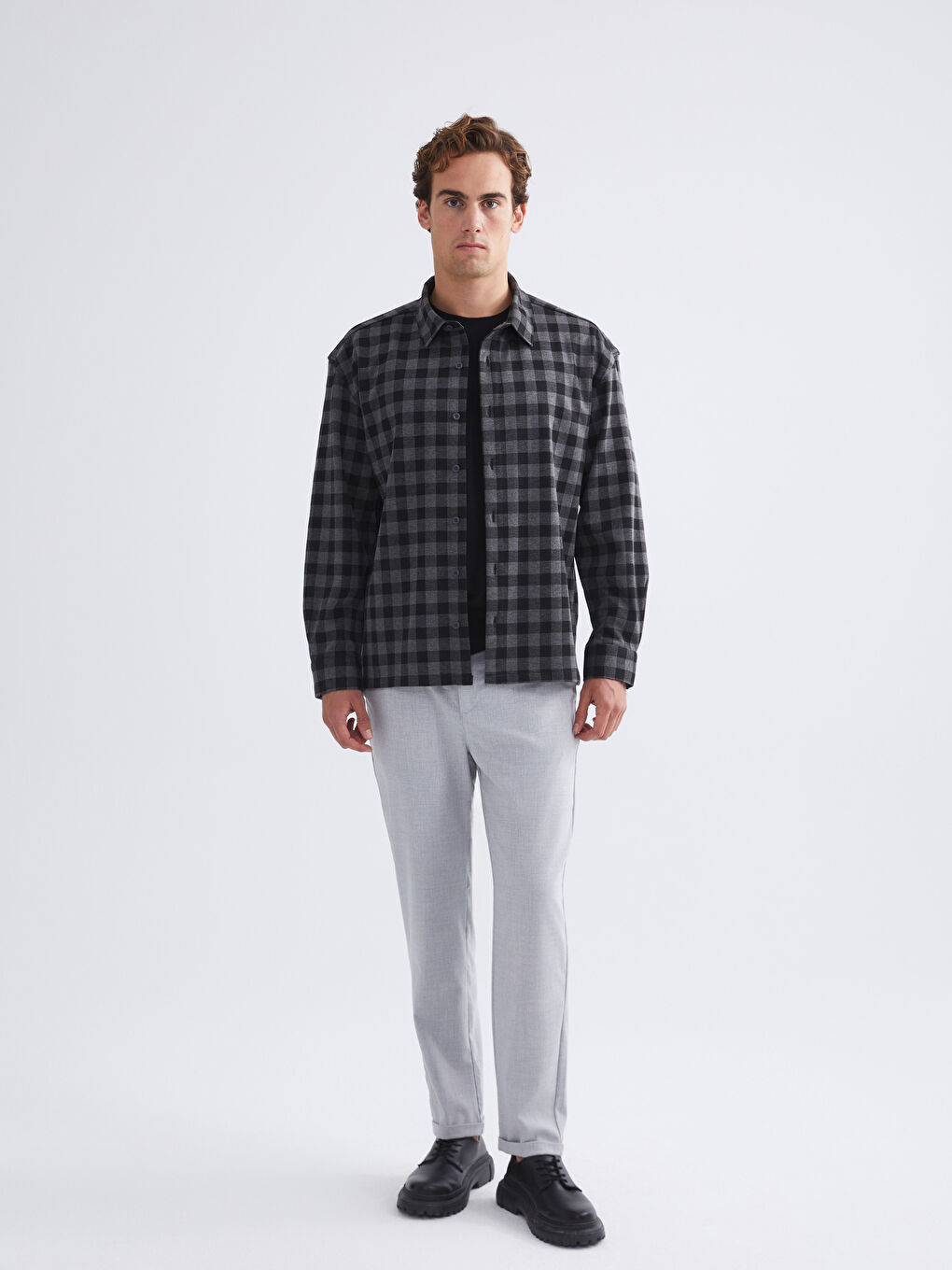 Regular Fit Long Sleeve Plaid Men's Shirt-1