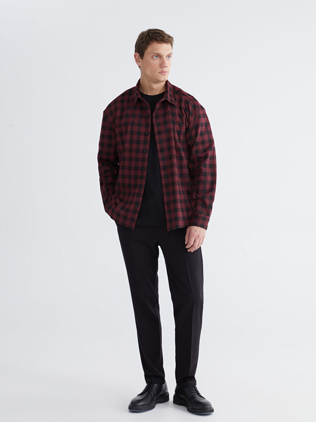 Bordo Regular Fit Uzun Kollu Ekose Erkek Gömlek-1