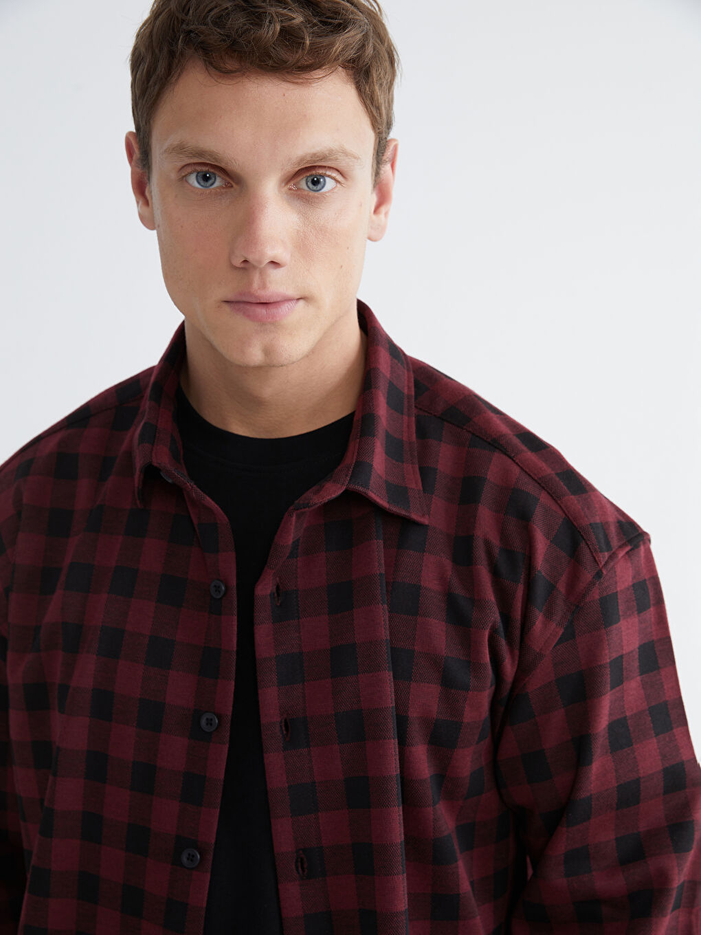 Bordo Regular Fit Uzun Kollu Ekose Erkek Gömlek-2