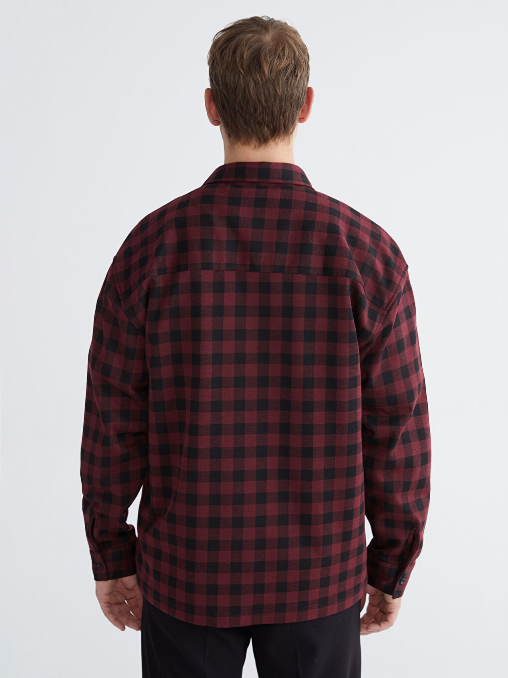 Bordo Regular Fit Uzun Kollu Ekose Erkek Gömlek-3