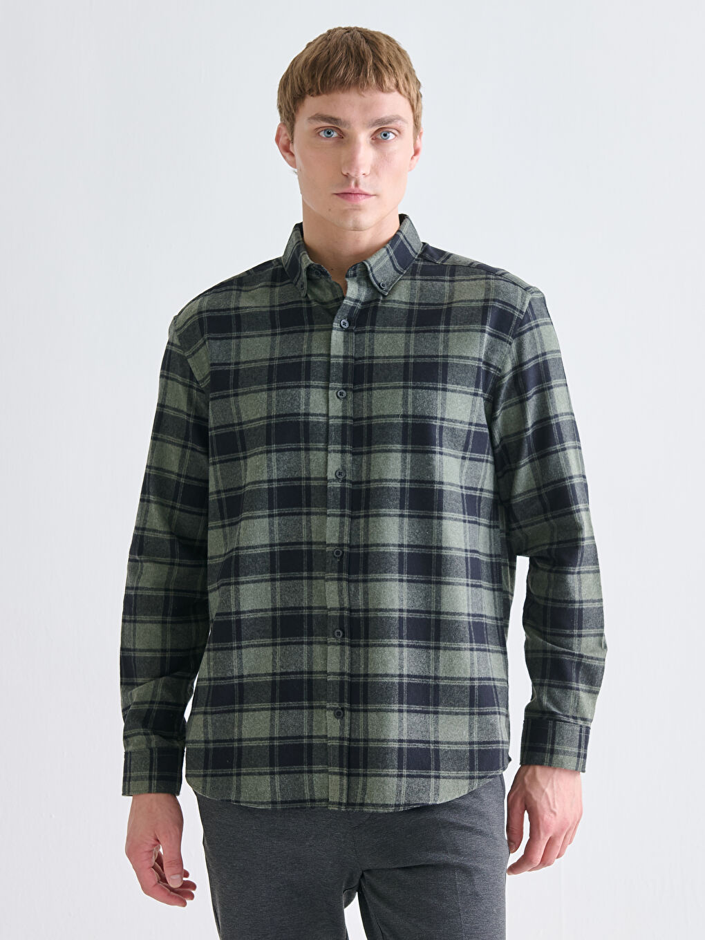 LCW Vision Regular Fit Long Sleeve Plaid Men's Flannel Shirt -W5CP87Z8-LMU