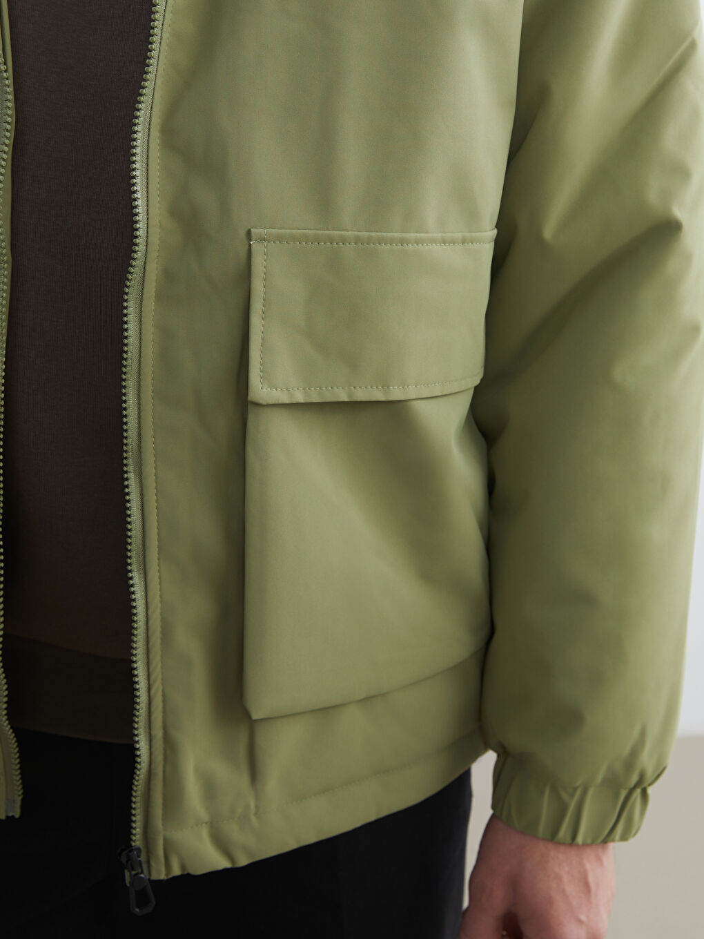 Yeşil Bol Kalıp Kapüşonlu Kalın Erkek Şişme Mont-2