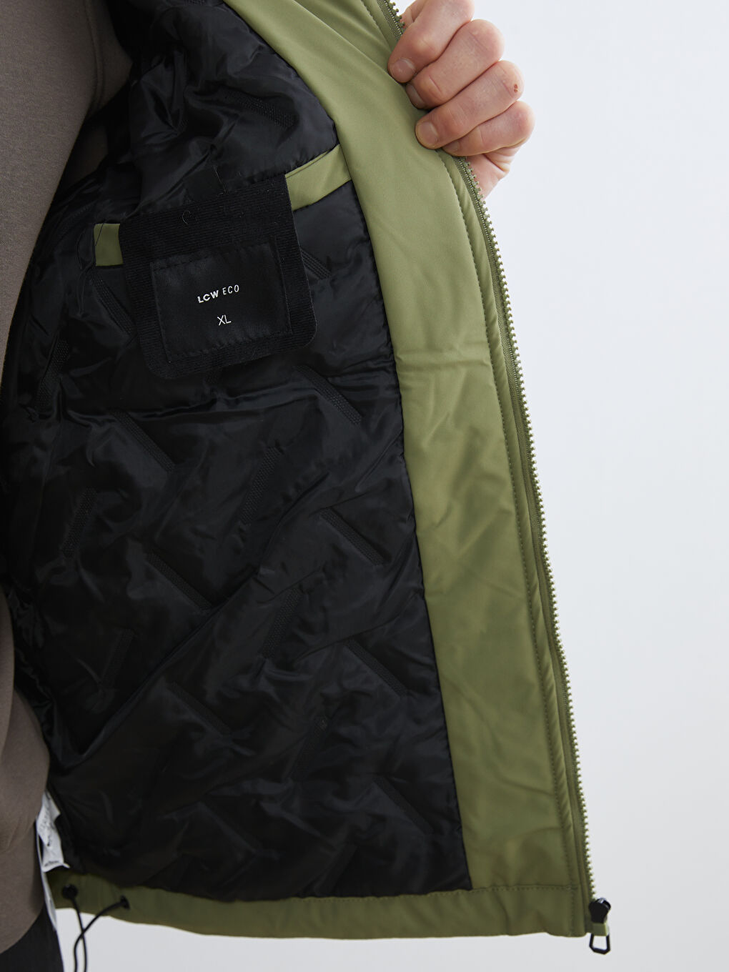 Yeşil Bol Kalıp Kapüşonlu Kalın Erkek Şişme Mont-3