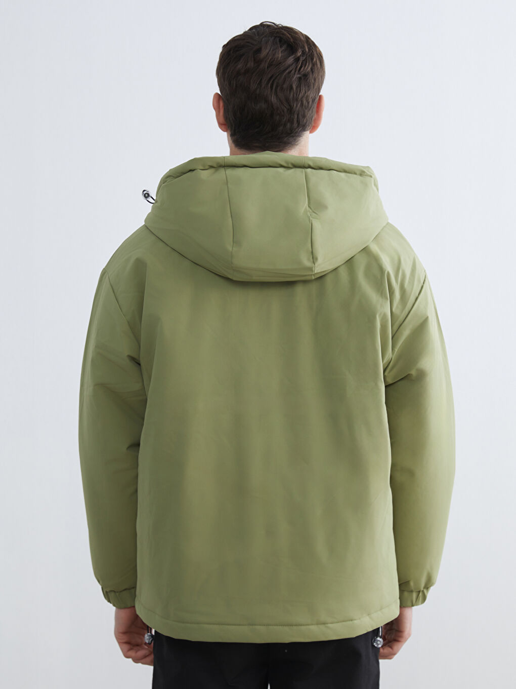 Yeşil Bol Kalıp Kapüşonlu Kalın Erkek Şişme Mont-4