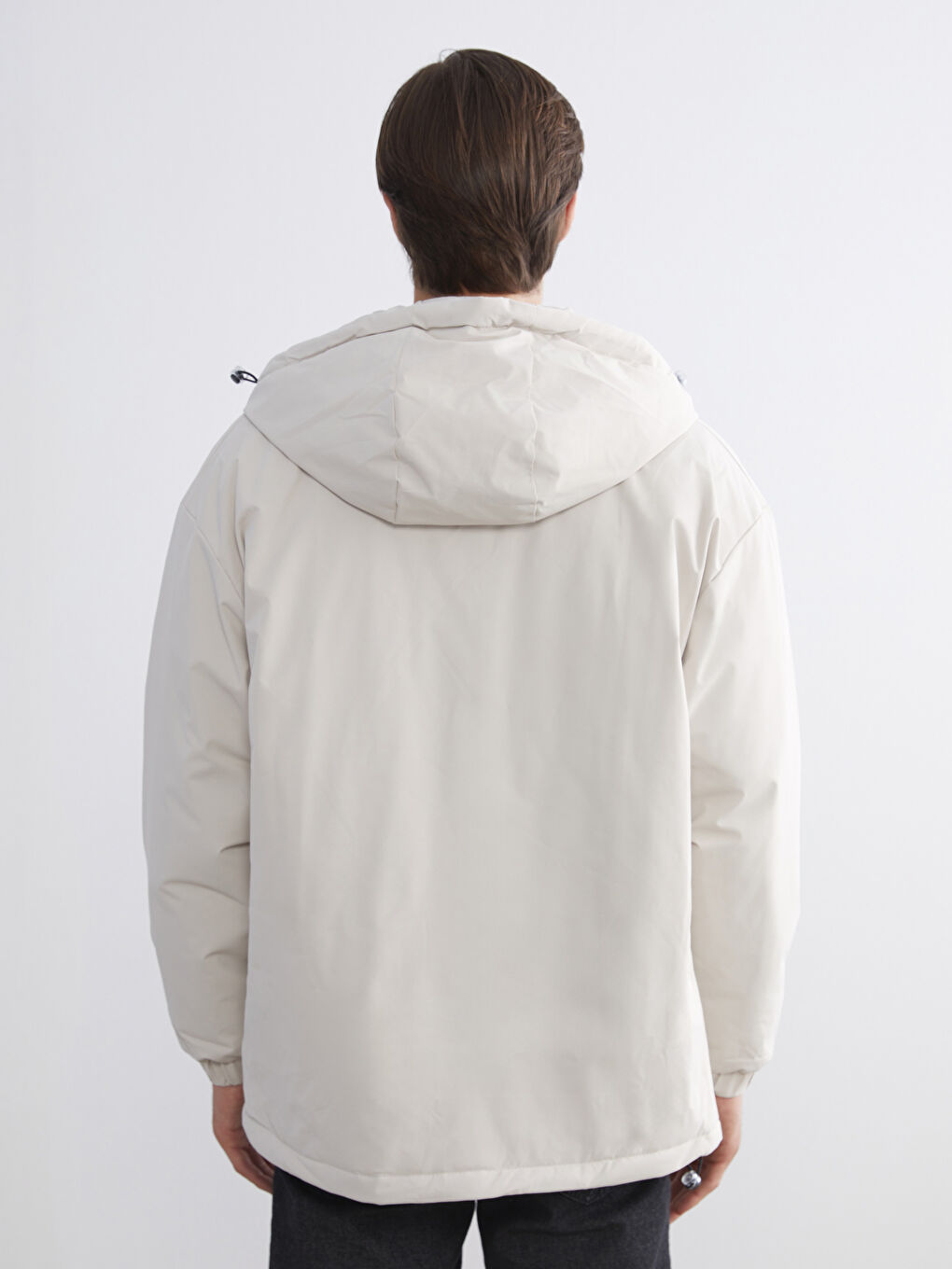 Haki Bol Kalıp Kapüşonlu Kalın Erkek Şişme Mont-4