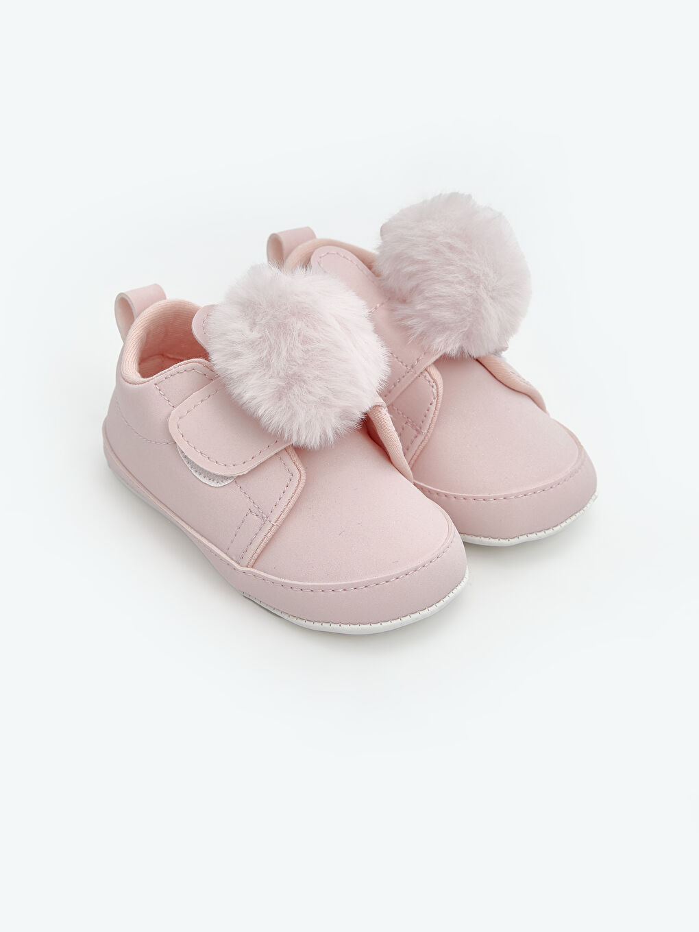 Pembe Ponpon Detaylı Kız Bebek Yürüme Öncesi Ayakkabısı