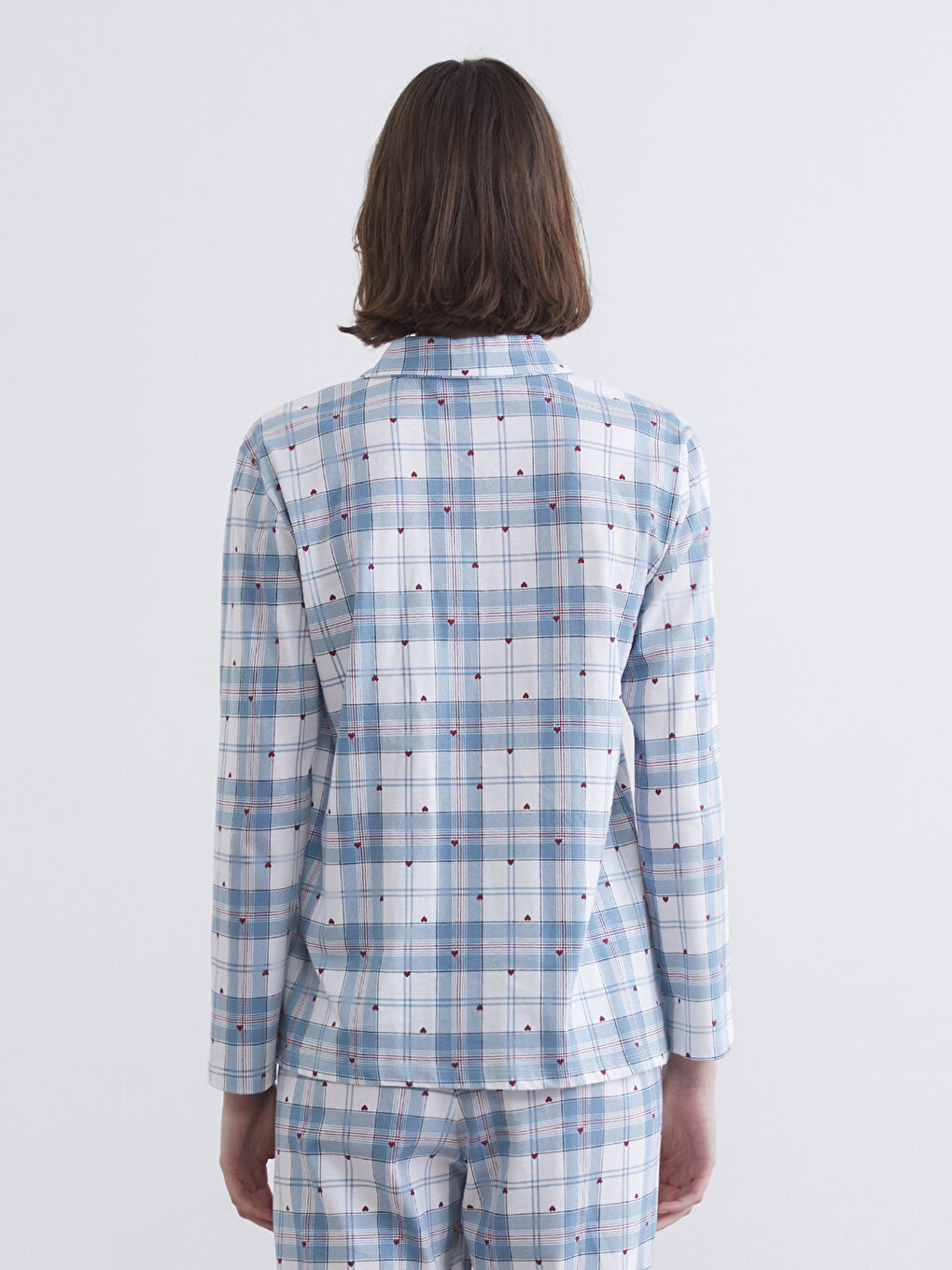 Mavi Gömlek Yaka Ekose Kadın Pijama Üstü-1