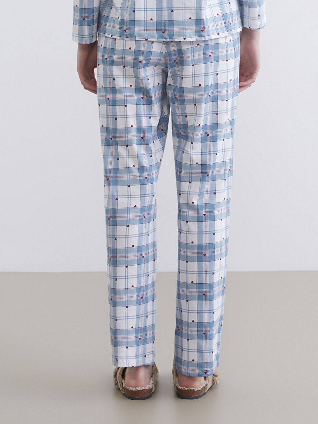 Mavi Beli Lastikli Ekose Kadın Pijama Altı-1