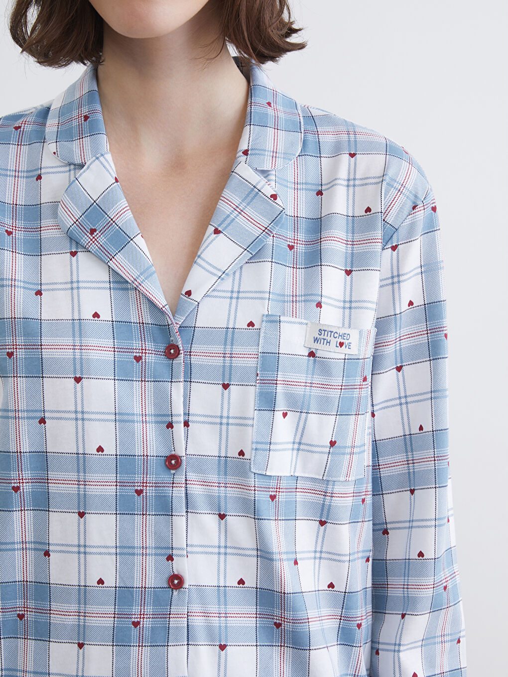 Pidžama komplet sa ovratnikom i kragnom, karirani dezen, za Ženski-2