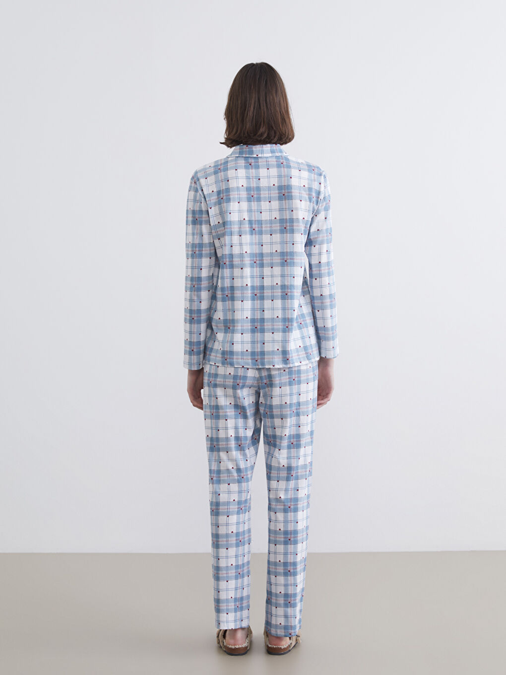 Pidžama komplet sa ovratnikom i kragnom, karirani dezen, za Ženski-3