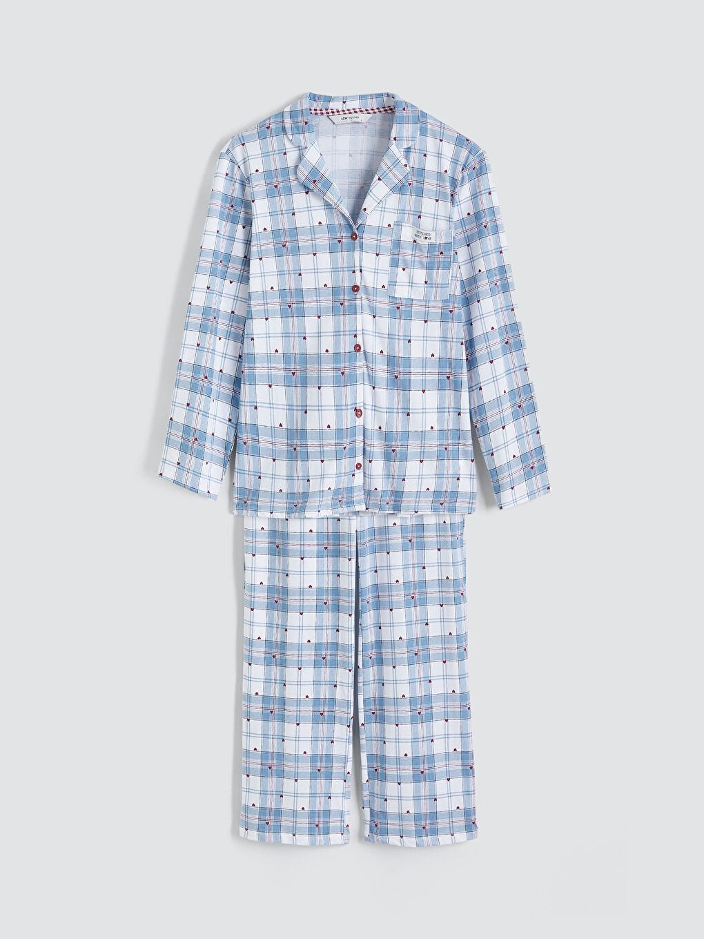 Pidžama komplet sa ovratnikom i kragnom, karirani dezen, za Ženski-4