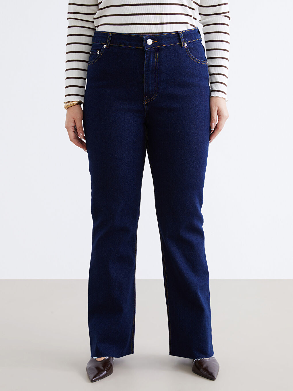 İndigo Flare Kadın Jean Pantolon-5