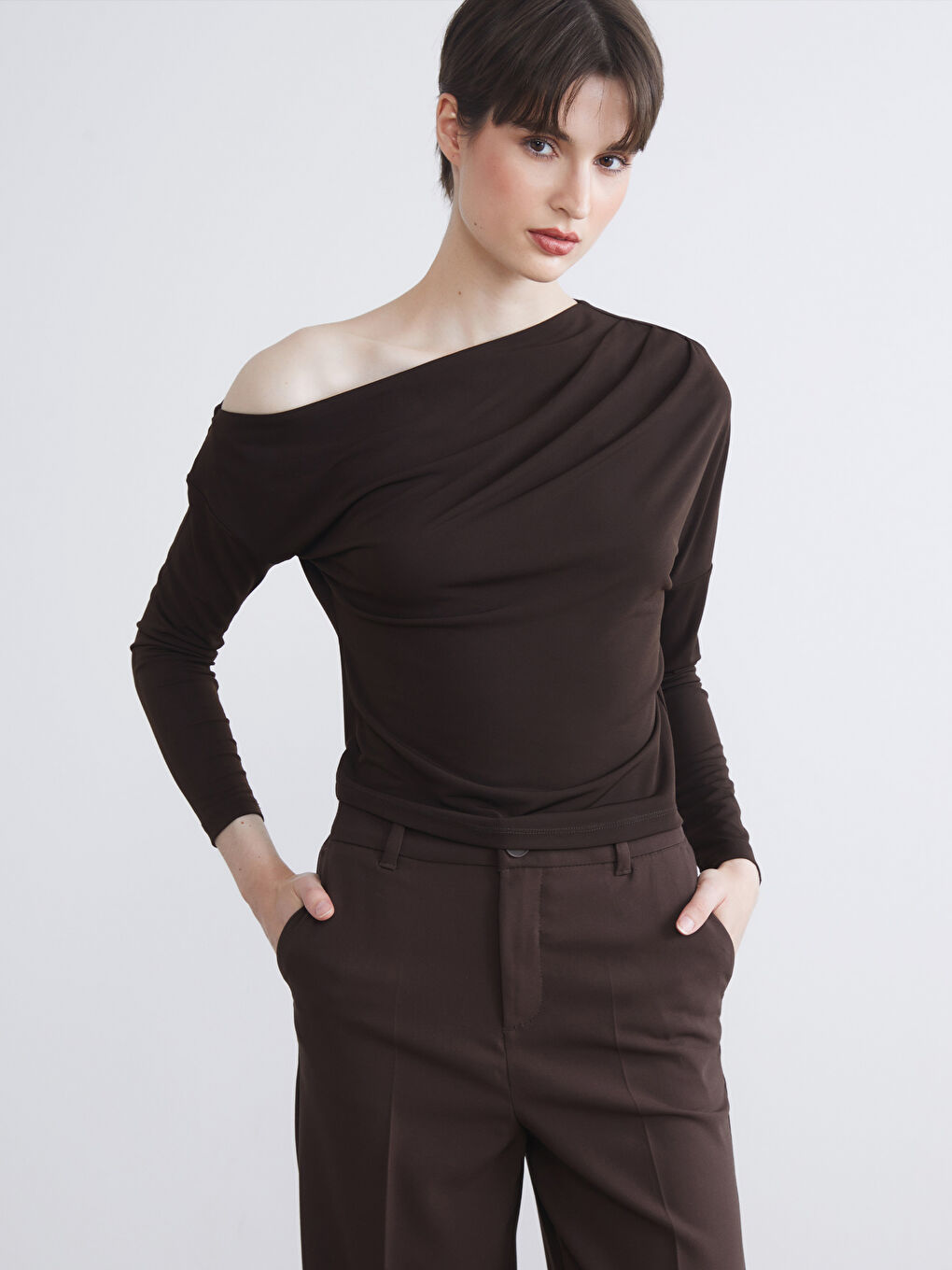 Slash Neck Ruched Blouse