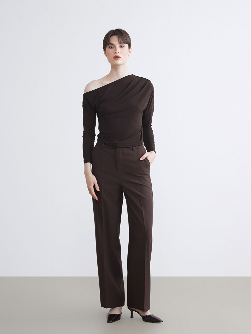 Slash Neck Ruched Blouse-1