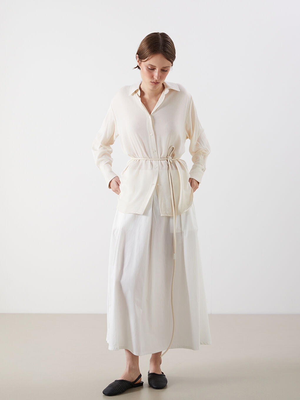 Textured Oversize Women's Shirt-1