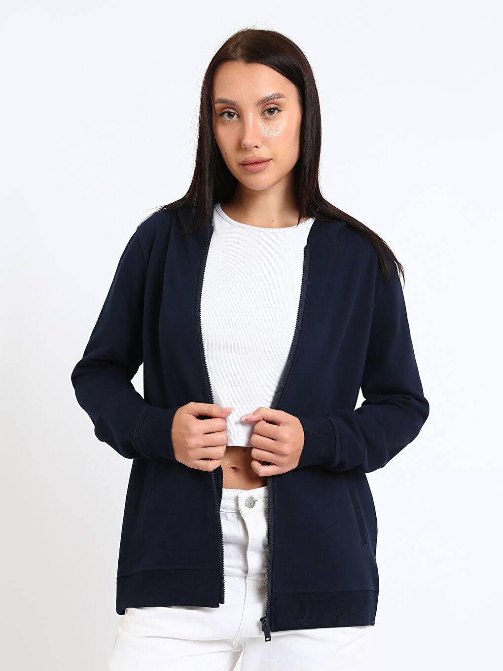 Hooded Women's Thick Zip-Up Sweatshirt