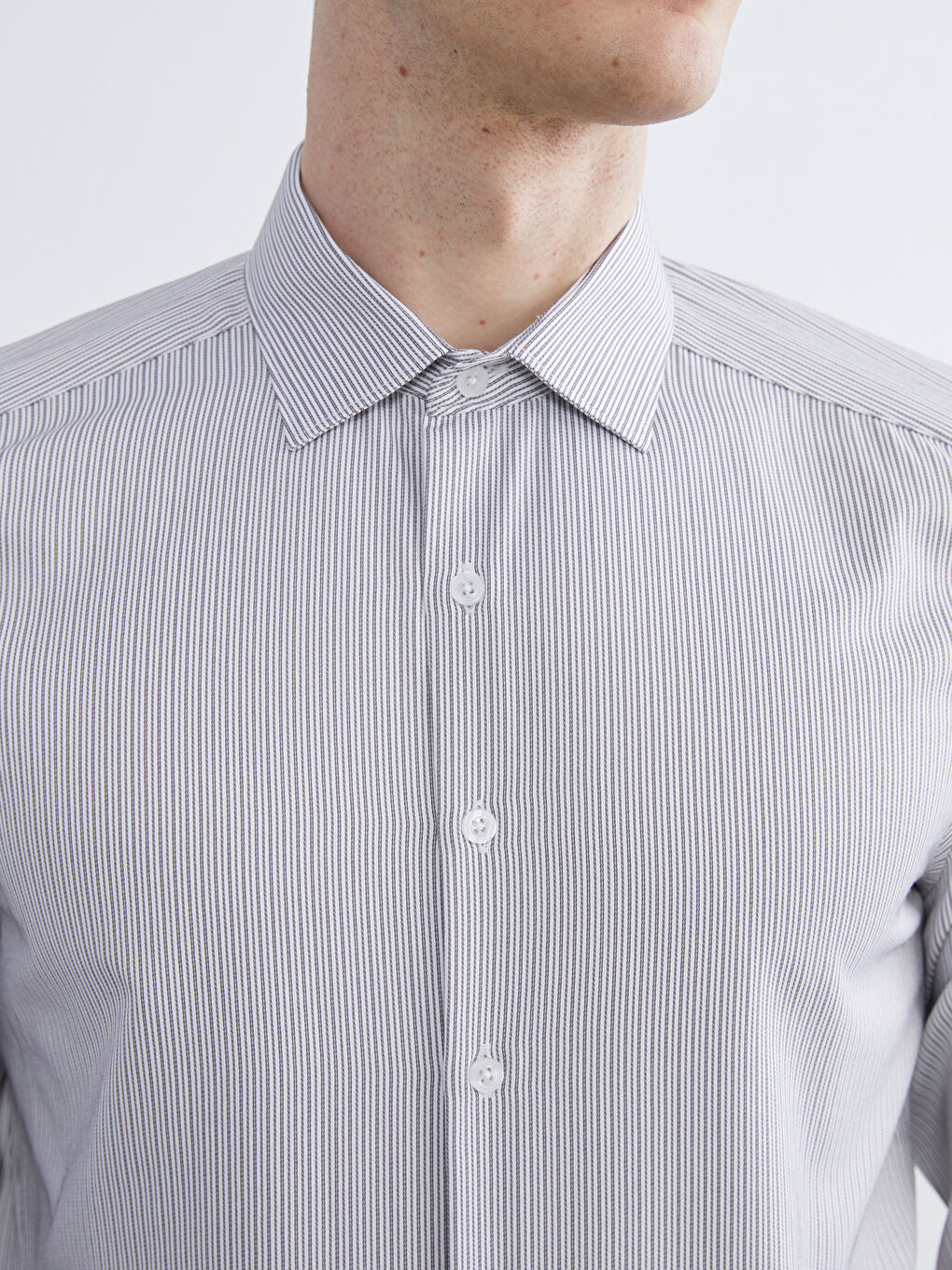 Antrasit Slim Fit Uzun Kollu Çizgili Erkek Gömlek-2
