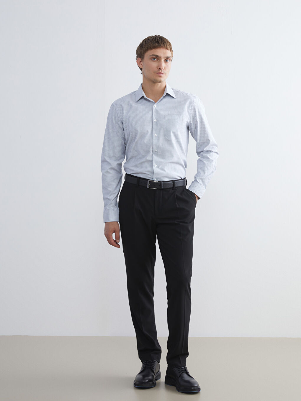 Regular Fit Long Sleeve Plaid Poplin Men's Shirt-1