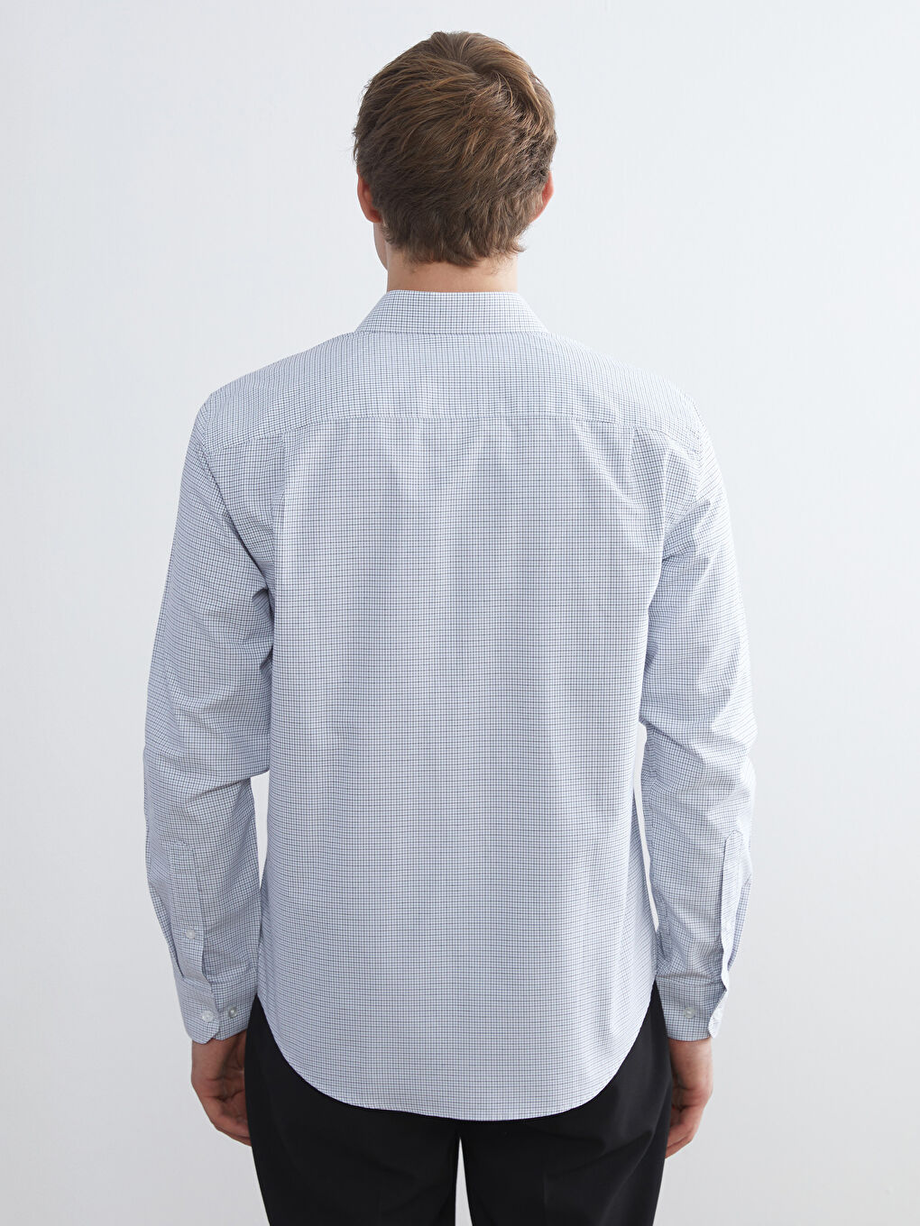 Regular Fit Long Sleeve Plaid Poplin Men's Shirt-3