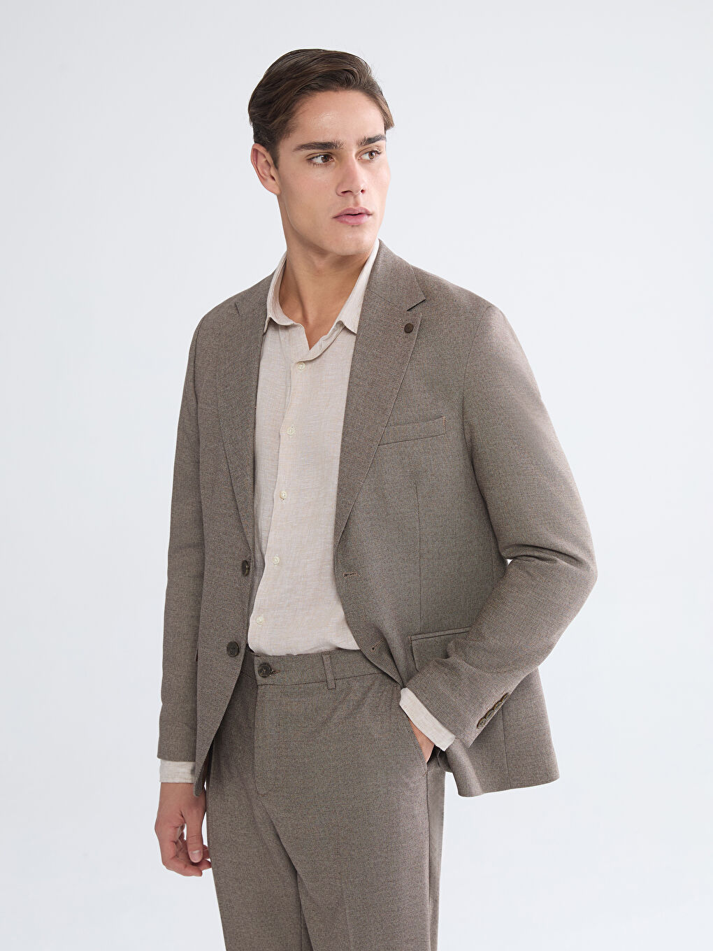 Bej Dar Kalıp Erkek Blazer Ceket