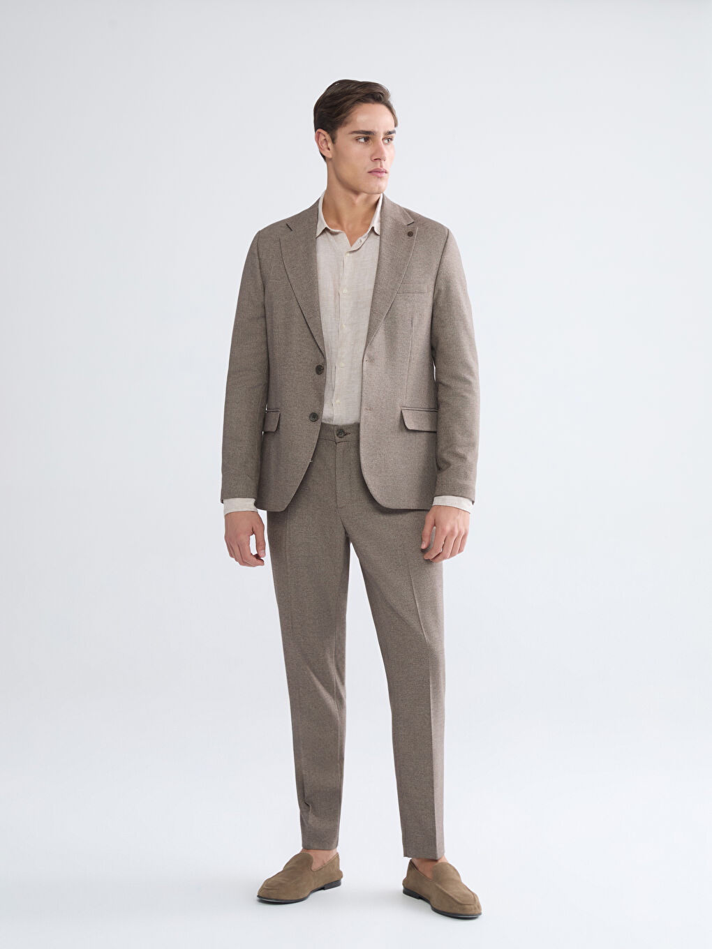 Bej Dar Kalıp Erkek Blazer Ceket-1