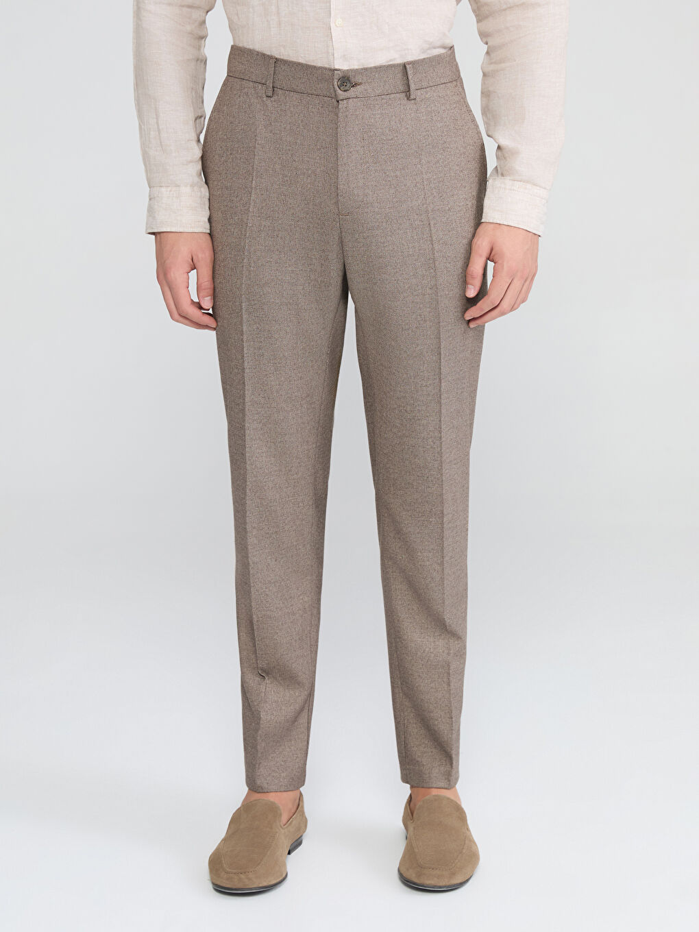 Bej Slim Fit Gabardin Erkek Pantolon-1