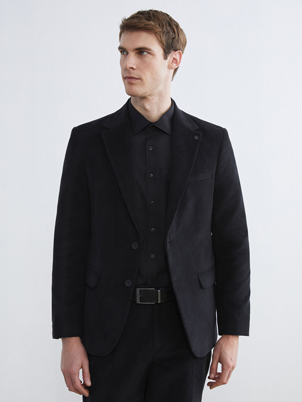 Siyah Standart Kalıp Kadife Erkek Blazer Ceket