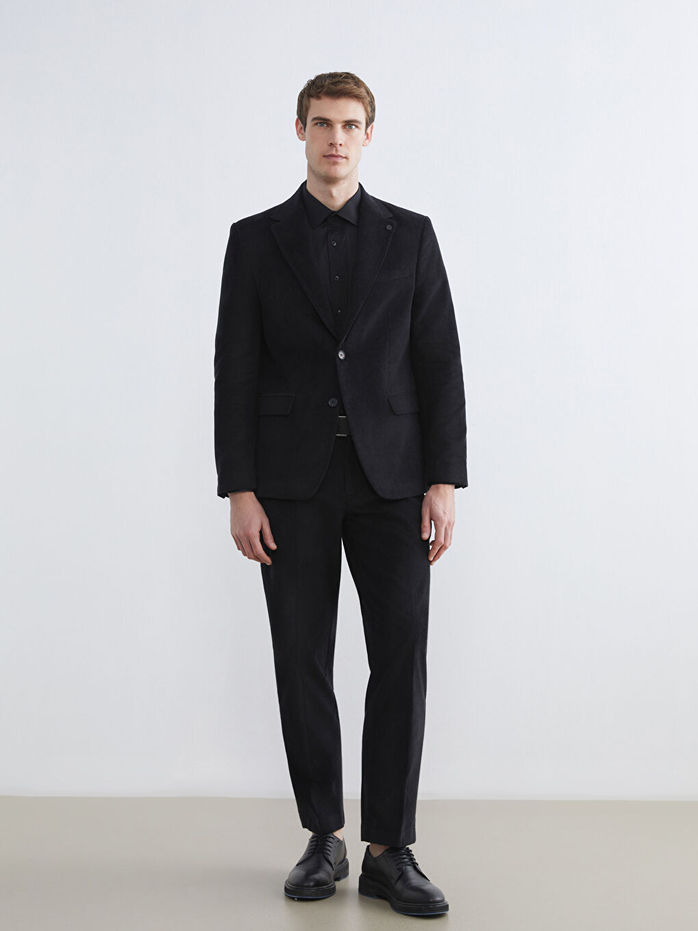 Siyah Standart Kalıp Kadife Erkek Blazer Ceket-1