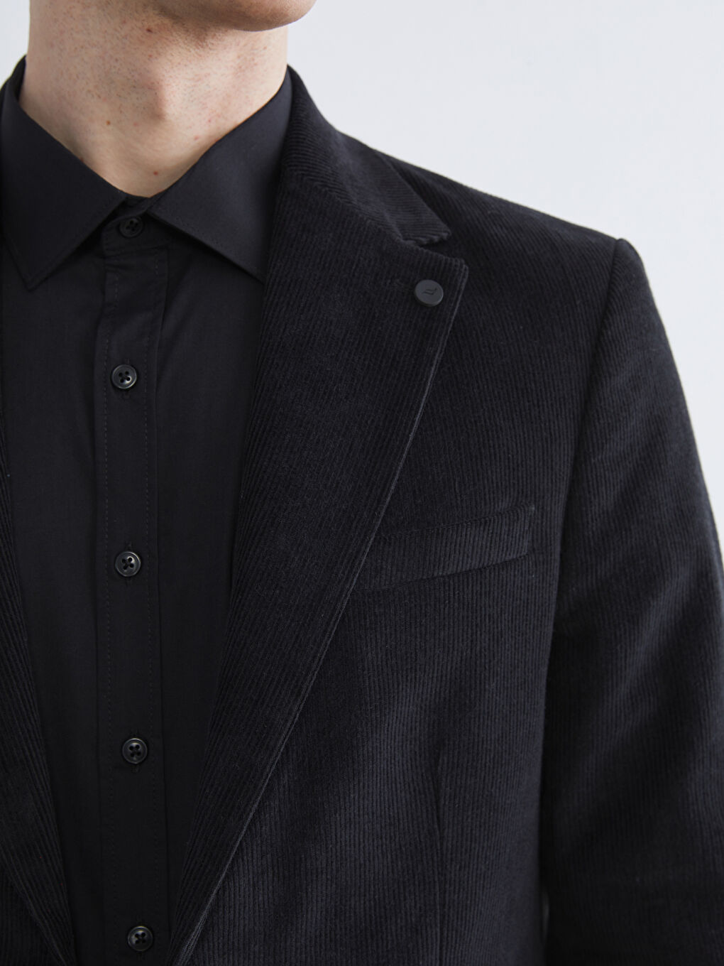 Siyah Standart Kalıp Kadife Erkek Blazer Ceket-2