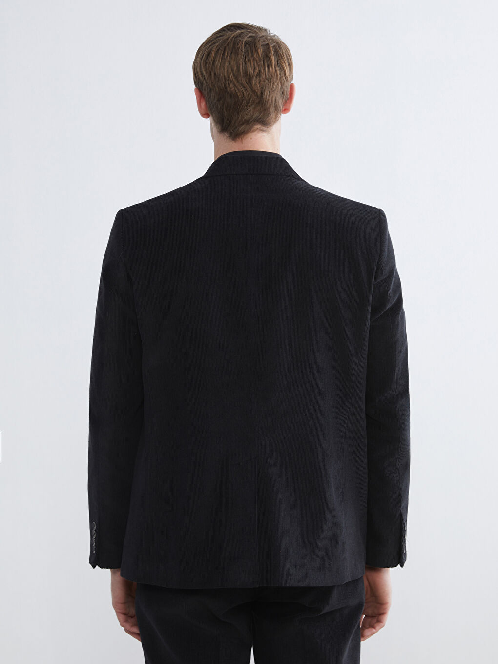 Siyah Standart Kalıp Kadife Erkek Blazer Ceket-3