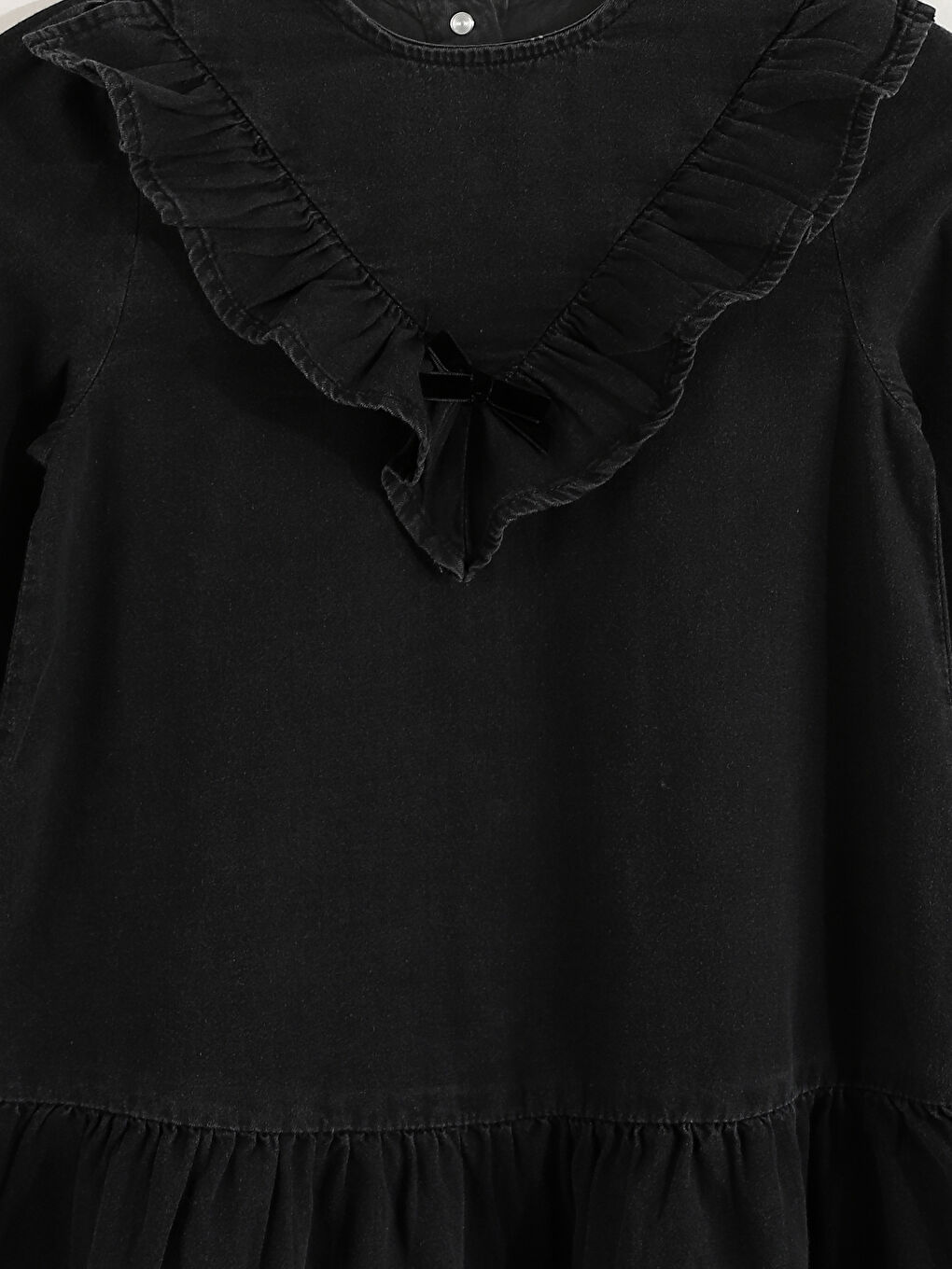 Basic Long Sleeve Girls' Denim Dress-3