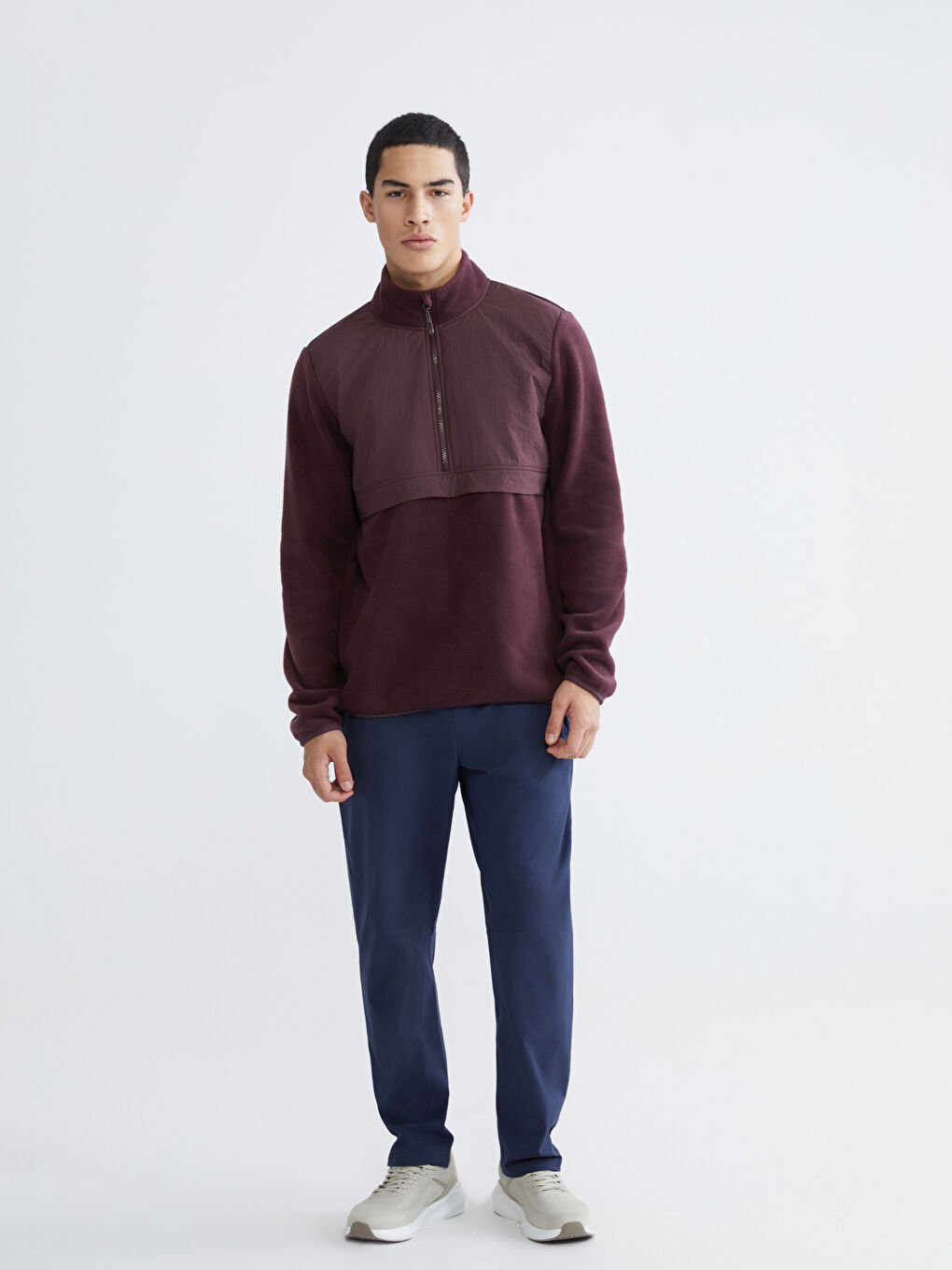 Mürdüm Dik Yaka Uzun Kollu Polar Erkek Sweatshirt-1