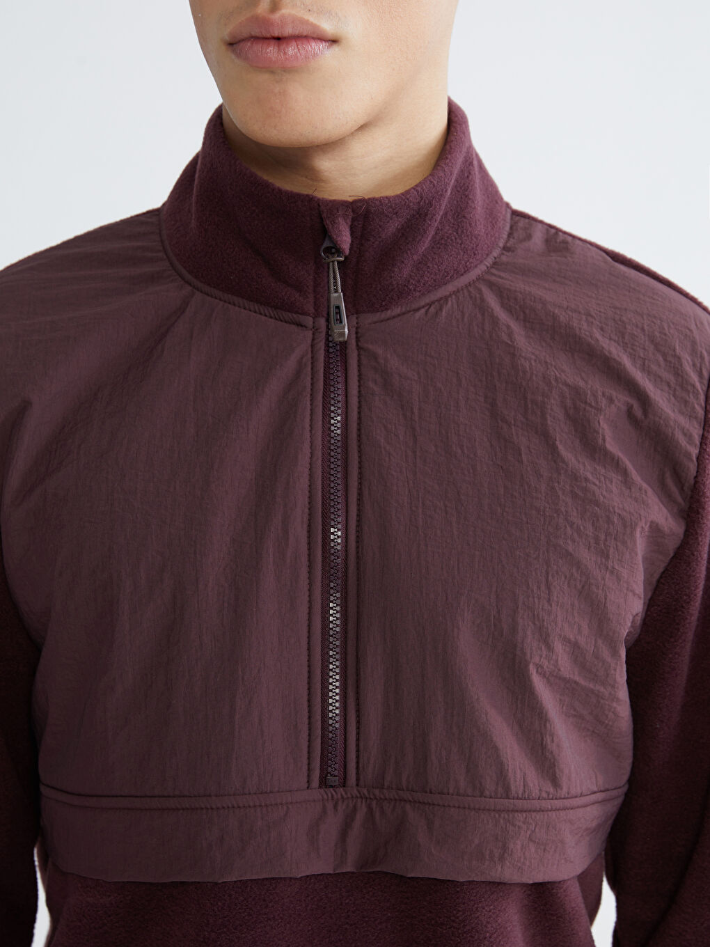 Mürdüm Dik Yaka Uzun Kollu Polar Erkek Sweatshirt-2