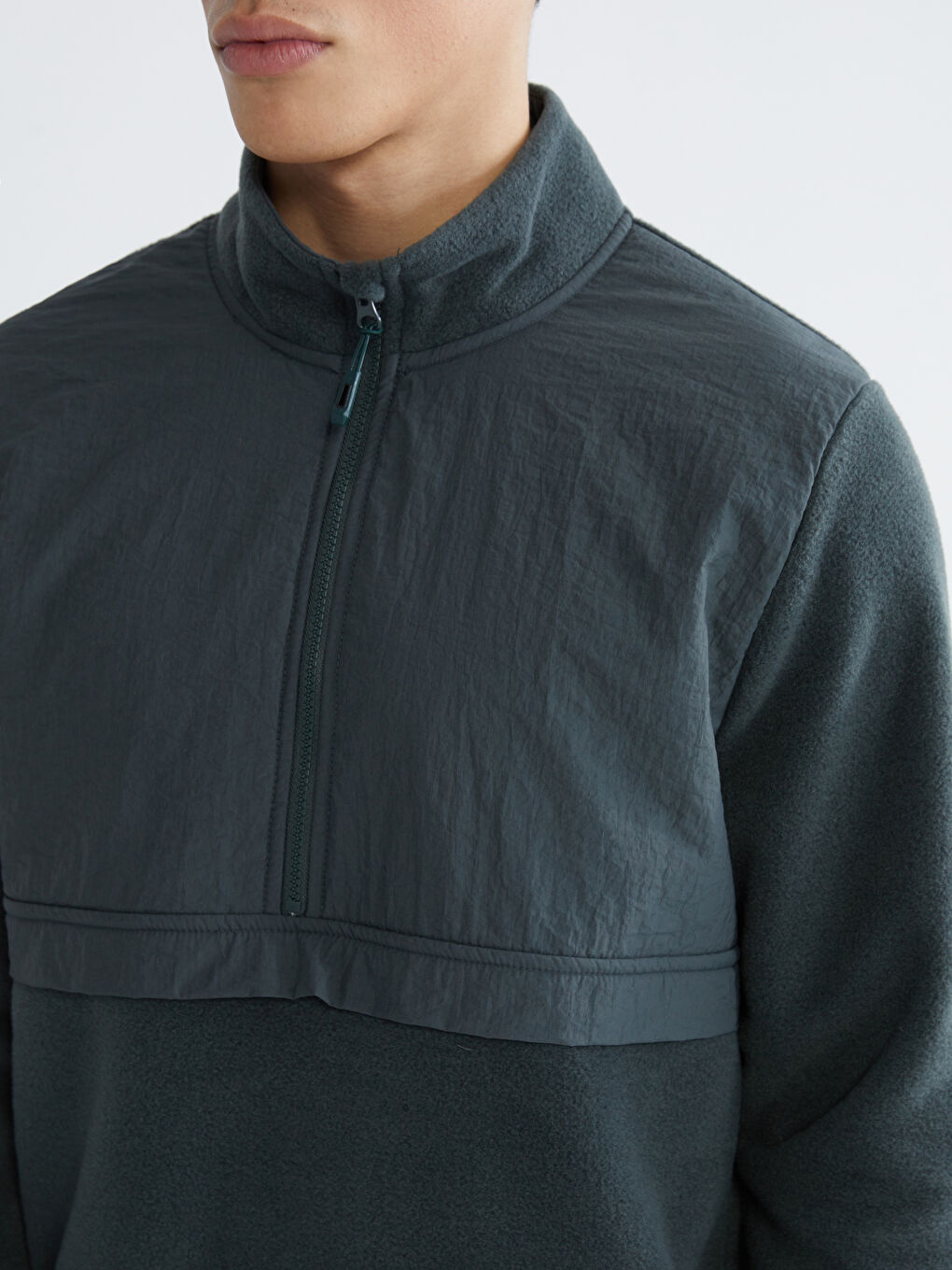 Yeşil Dik Yaka Uzun Kollu Polar Erkek Sweatshirt-2