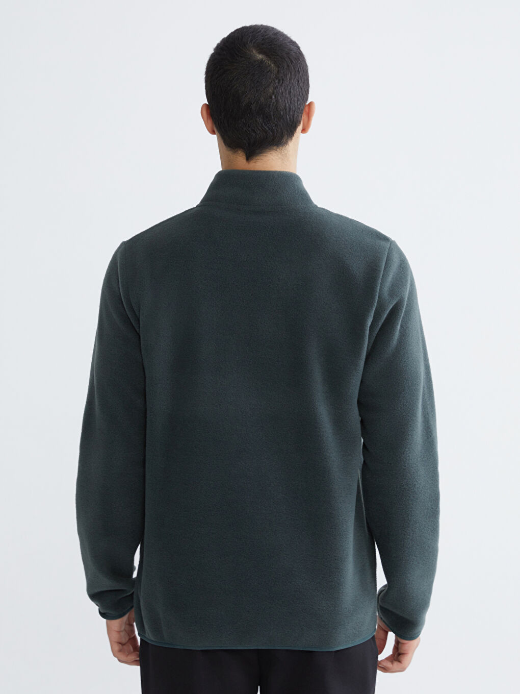 Yeşil Dik Yaka Uzun Kollu Polar Erkek Sweatshirt-3