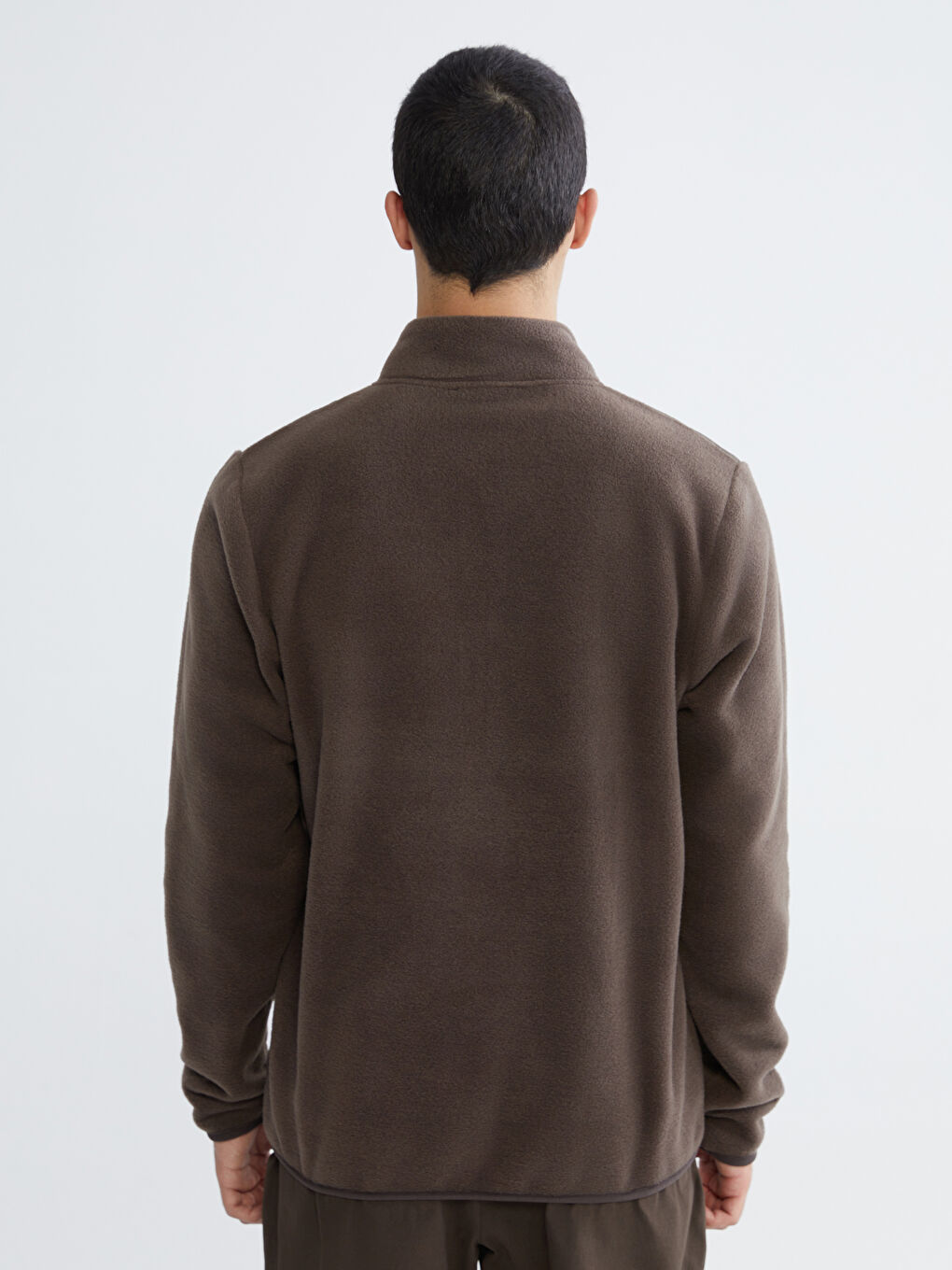 Kahverengi Dik Yaka Uzun Kollu Polar Erkek Sweatshirt-3