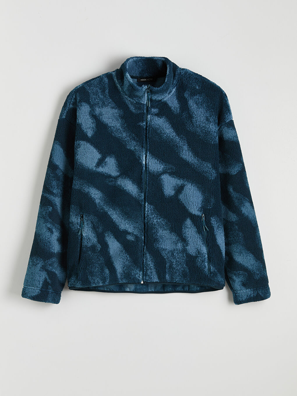 Petrol Dik Yaka Pelüş Erkek Fermuarlı Sweatshirt