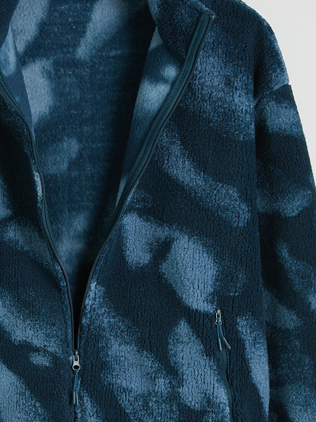 Petrol Dik Yaka Pelüş Erkek Fermuarlı Sweatshirt-1