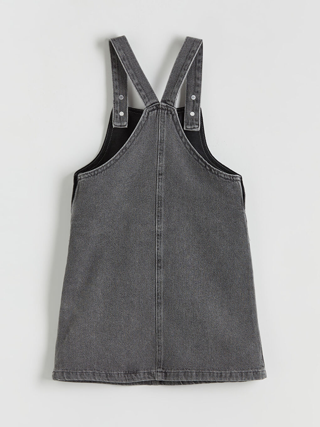 Antrasit Kare Yaka Minnie Mouse Baskılı Kız Çocuk Jean Salopet Elbise-1