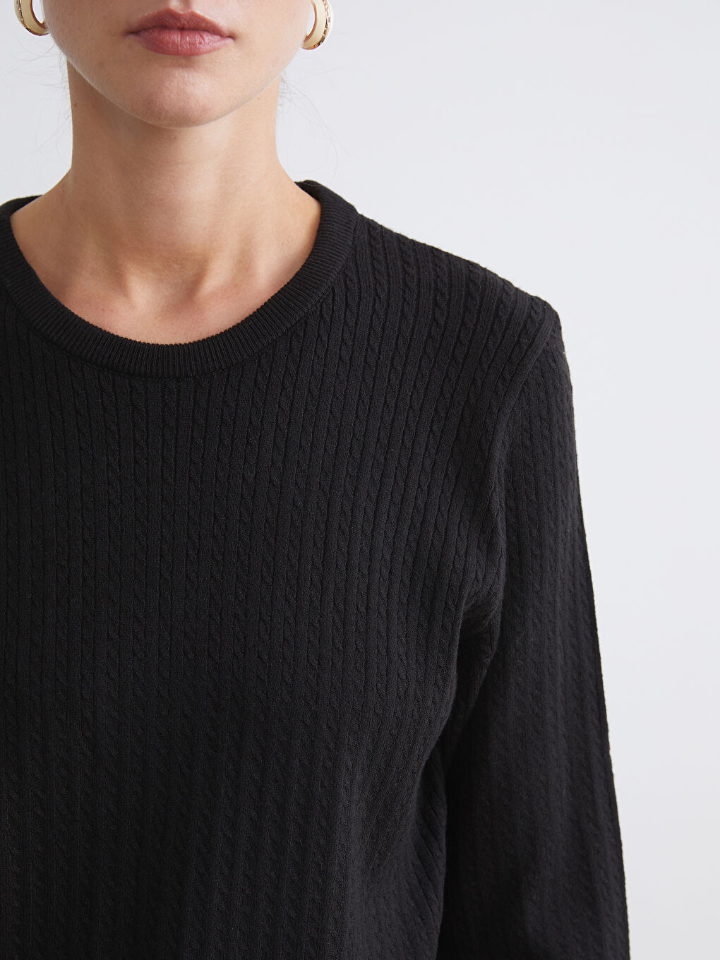 Crew Neck Self-Patterned Women's Knitwear Sweater-2