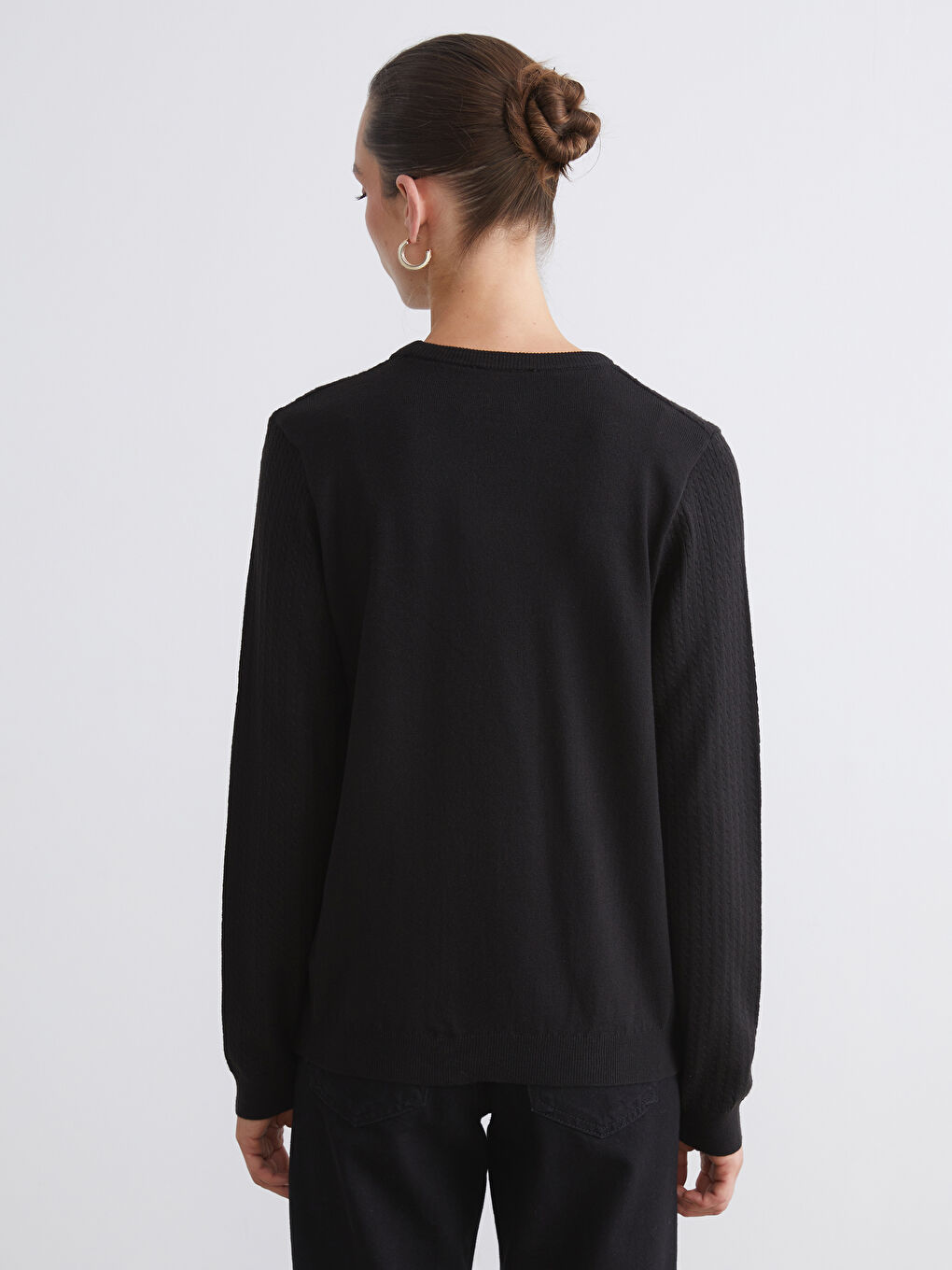 Crew Neck Self-Patterned Women's Knitwear Sweater-3