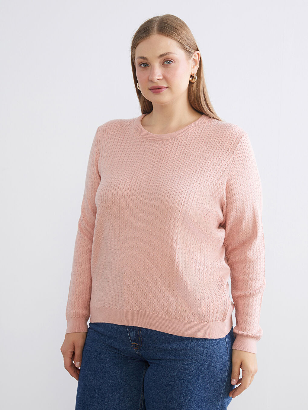 Crew Neck Self-Patterned Women's Knitwear Sweater-1