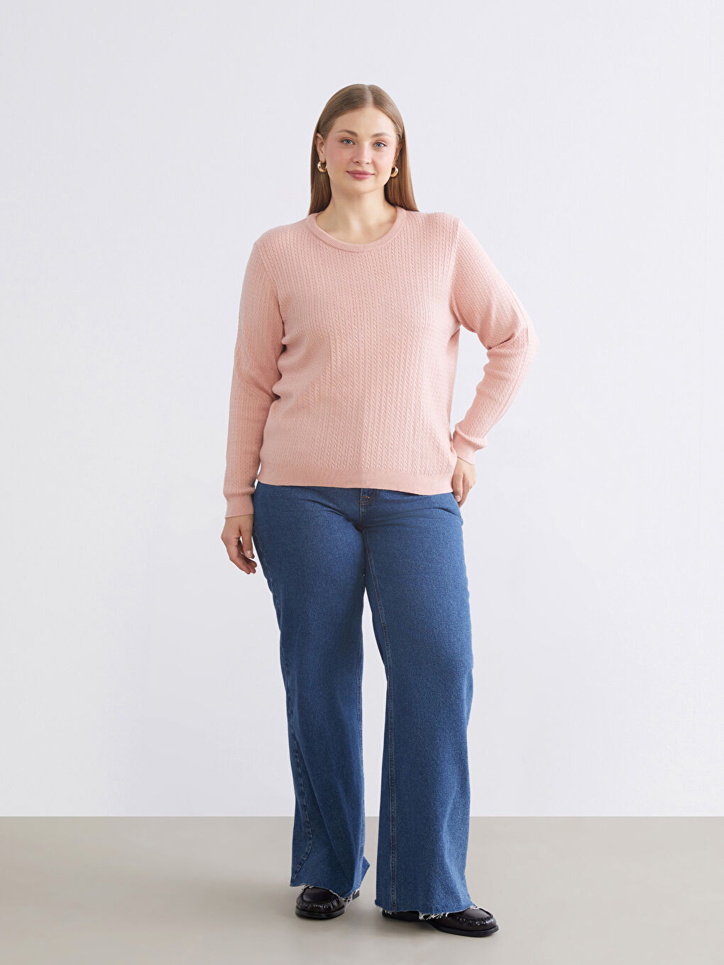 Crew Neck Self-Patterned Women's Knitwear Sweater-5