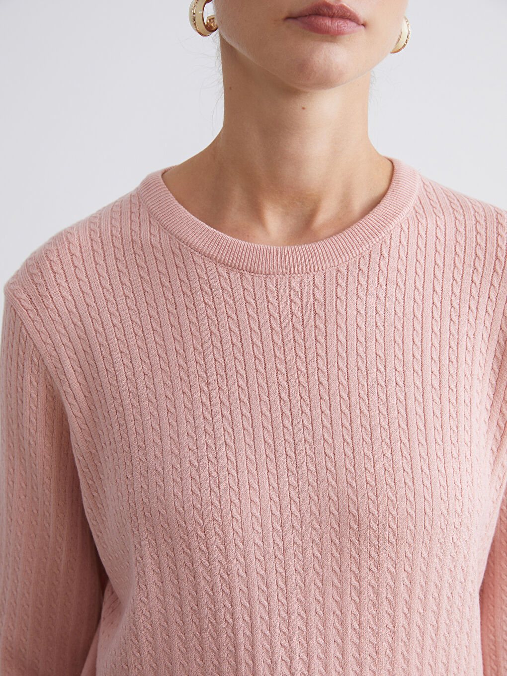 Crew Neck Self-Patterned Women's Knitwear Sweater-3