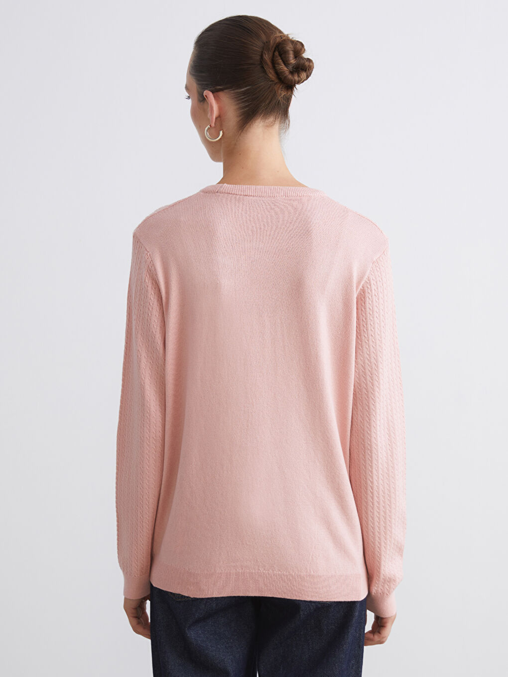 Crew Neck Self-Patterned Women's Knitwear Sweater-4