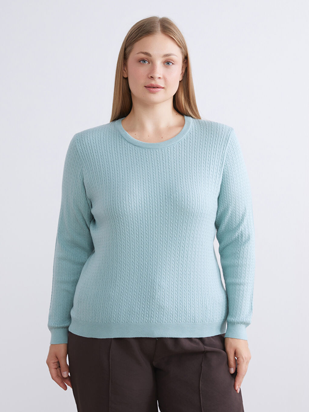 Crew Neck Self-Patterned Women's Knitwear Sweater-2