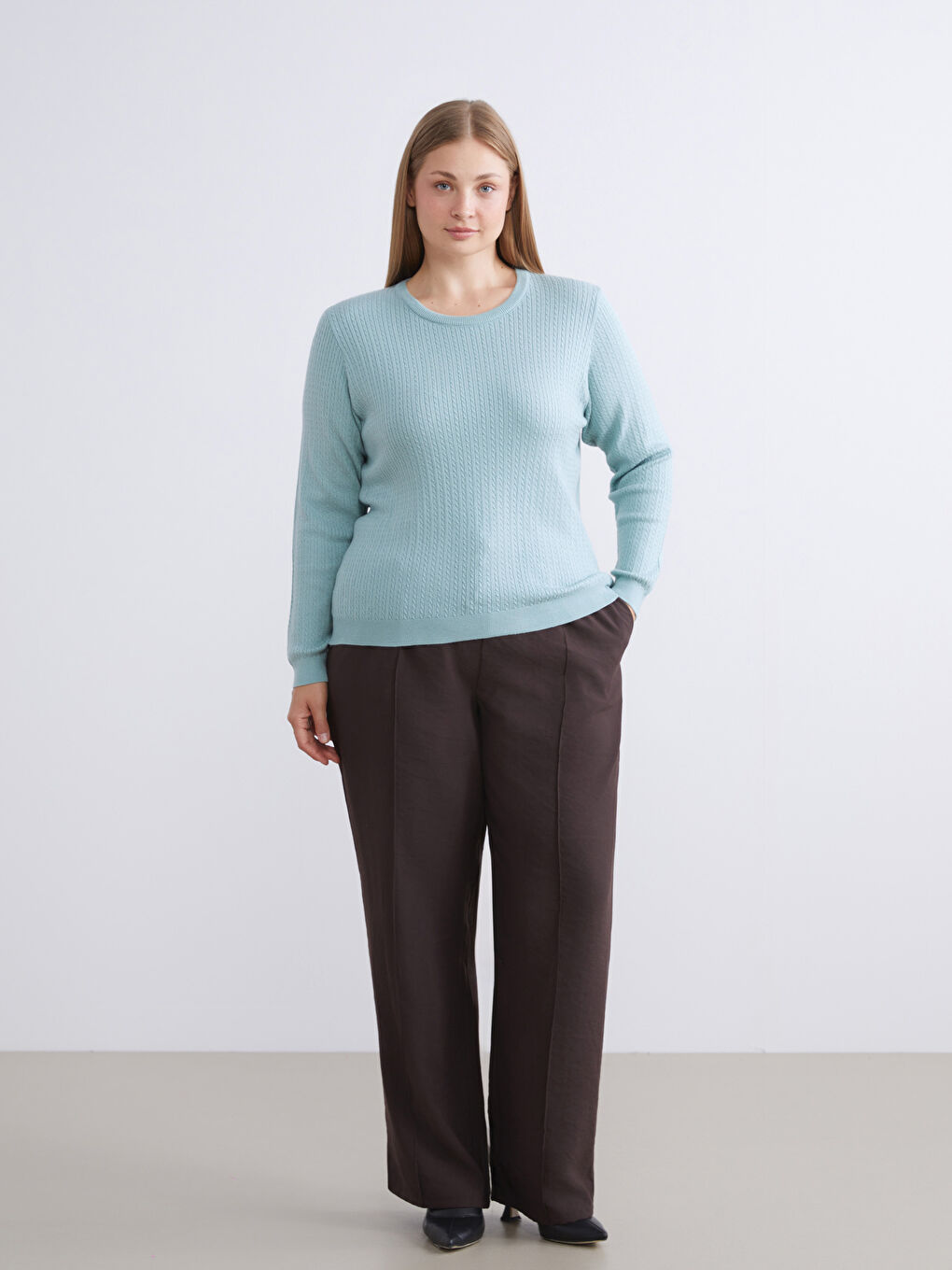 Crew Neck Self-Patterned Women's Knitwear Sweater-7