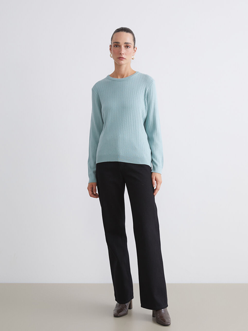 Crew Neck Self-Patterned Women's Knitwear Sweater-4